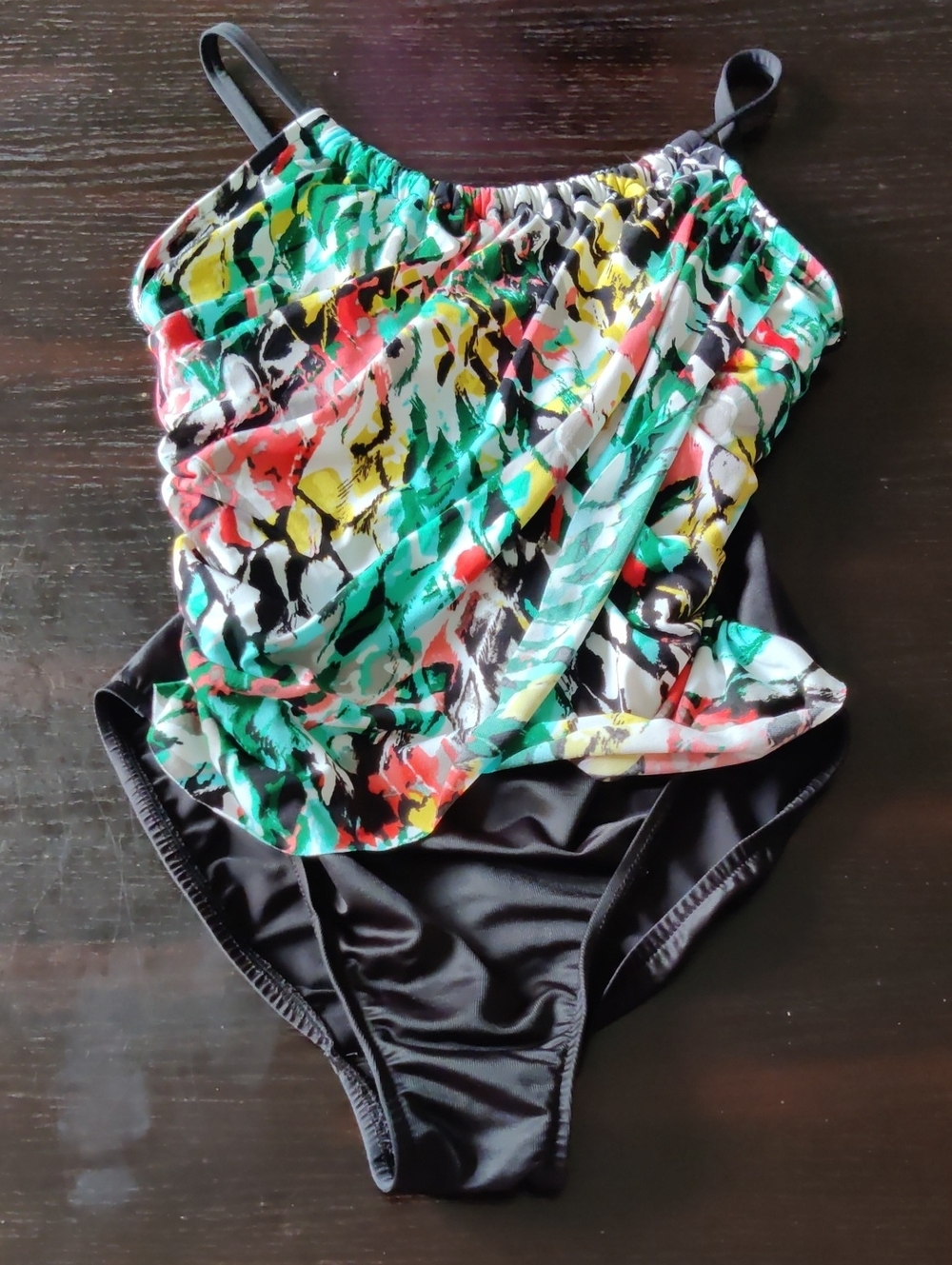 Magicsuit Black One-Piece Tankini with Multicolor Tropical Print